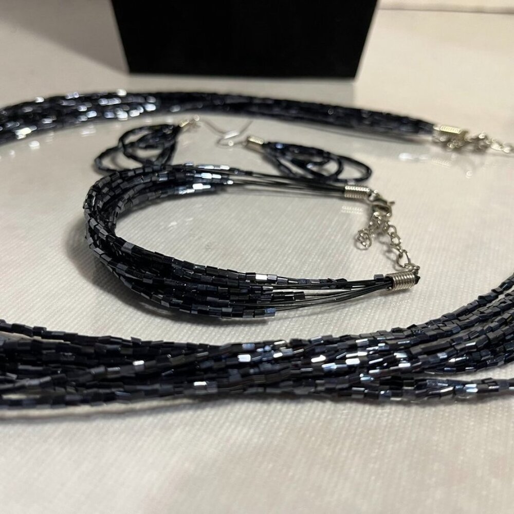 Navy Multi-Strand Beaded Necklace Bracelet & Earring Set - Picture 8 of 12